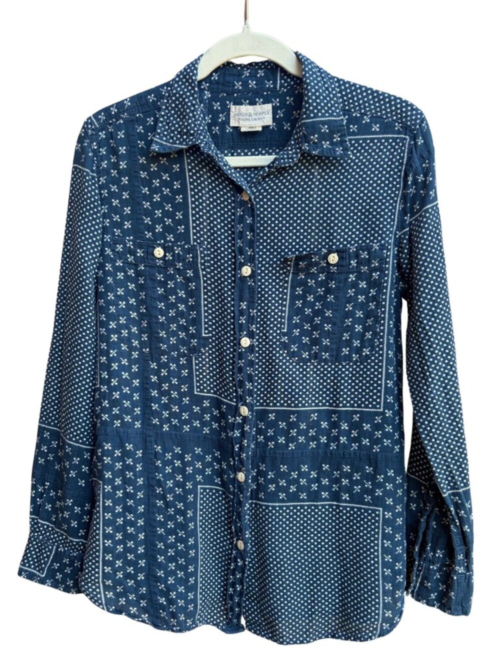Denim & Supply Ralph Lauren Womens Indigo Bandana Lightweight Shirt M